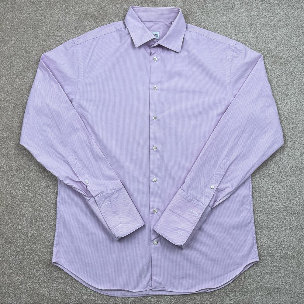 Armani Shirt Adult Neck 16 Large Purple Button Up Striped Double Cuff Luxury Men